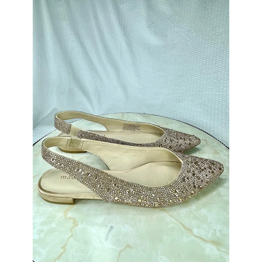 Madden Girl Devin-R Rhinestone Slingback Flats Womens 6.5 Gold Pointed Evening